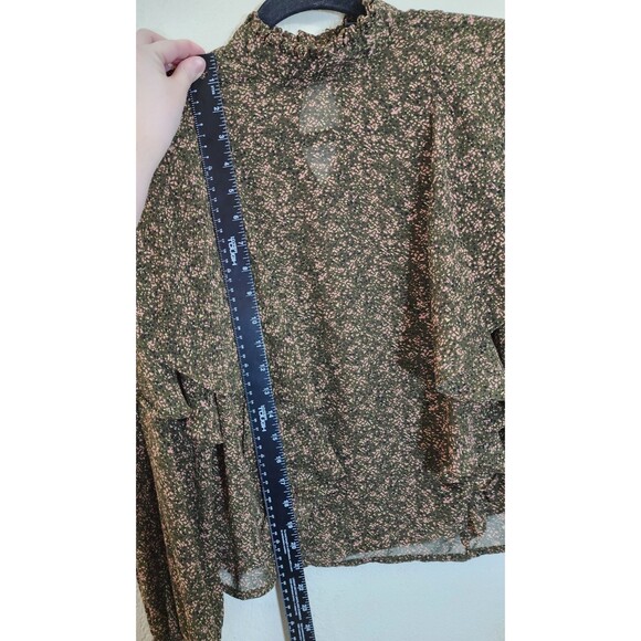 Vero Moda Blouse XS Green Pink Floral Ruffle High Neck Frill Long Sleeve Boho - Picture 5 of 7
